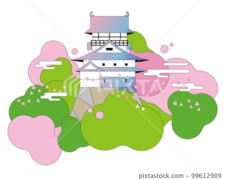 Spring, summer, autumn and winter of Inuyama Castle. A majestic castle tower. Spring, summer, autumn and winter of Inuyama Castle. A majestic castle tower. 99612909