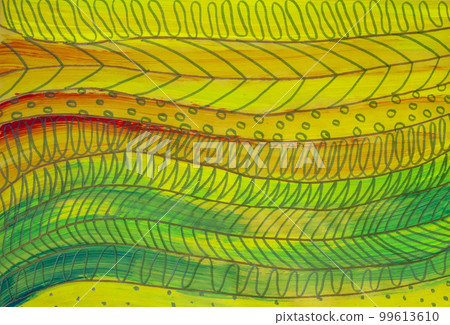 Work of art. Bright yellow, green, orange painting with gradient and pattern. Painting Artist's Artwork. Expressionism, Impressionism, Colorful 99613610