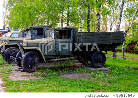 Rusty soviet retro trucks in Open air Museum of Folk Architecture and Folkways of Middle Naddnipryanschina in Pereyaslav, Ukraine Rusty soviet retro trucks in Open air Museum of Folk Architecture and Folkways of Middle Naddnipryanschina in Pereyaslav, Ukraine 99613649
