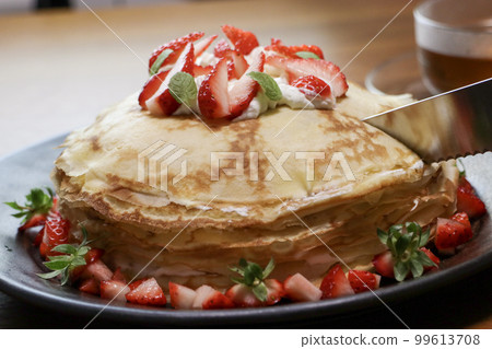 Homemade strawberry mille crepe 99613708
