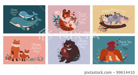 Set of postcards for mother's day with animals. Vector graphics. Set of postcards for mother's day with animals. Vector graphics. 99614410