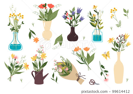 Set of bouquets of wildflowers isolated on a white background. Vector graphics. Set of bouquets of wildflowers isolated on a white background. Vector graphics. 99614412