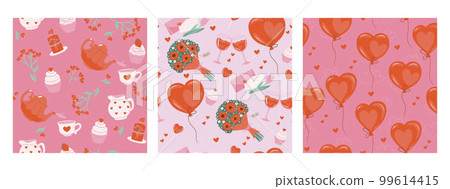 Set of seamless valentines day patterns. Vector graphics. Set of seamless valentines day patterns. Vector graphics. 99614415