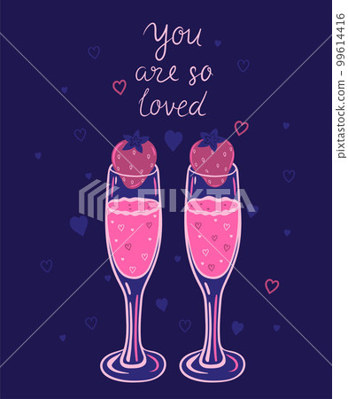 Valentine s day card with strawberry smoothies. Vector graphics. Valentine s day card with strawberry smoothies. Vector graphics. 99614416