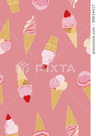 Seamless pink pattern with ice cream. Vector graphics. Seamless pink pattern with ice cream. Vector graphics. 99614417