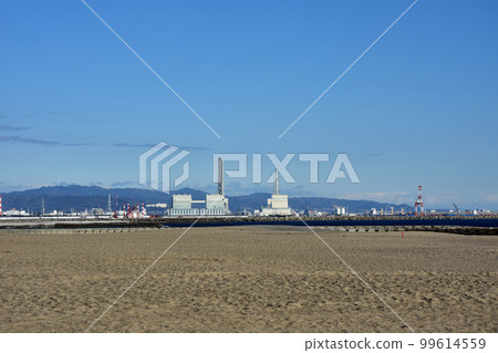 Hitachinaka Thermal Power Station viewed from Ajigaura Beach 99614559