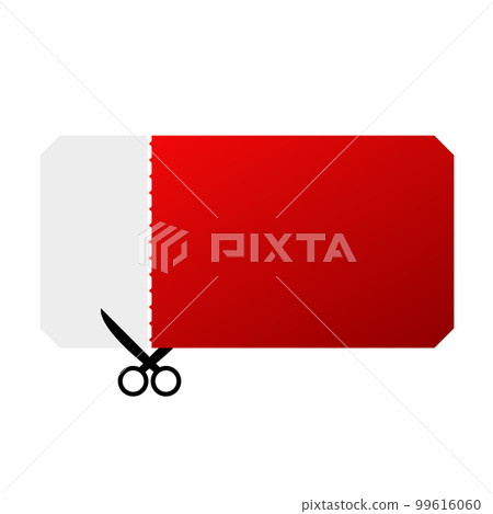 Scissors cut off white edge of red voucher Scissors cut off white edge of red voucher 99616060