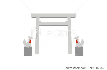 神明鳥居和狐狸插圖無輪廓 99616462