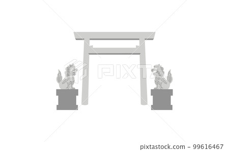 Shinmei torii and Komainu illustration No outline 99616467