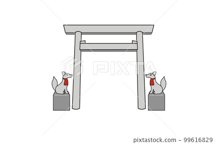 Shinmei torii 和 kitsune 插圖與輪廓 99616829
