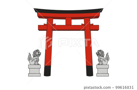 帶有輪廓的明神鳥居和 Komainu 插圖 99616831