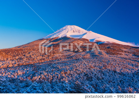 (Shizuoka Prefecture) Mt. Fuji seen from Mizugatsuka Park and Koshigirizuka Observatory during snowfall 99616862