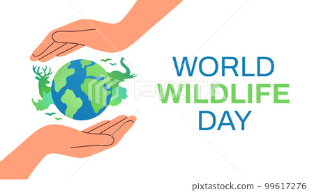 World wildlife day. Wild animals planet earth in hands wildlife day design for poster, banner vector eps10 99617276