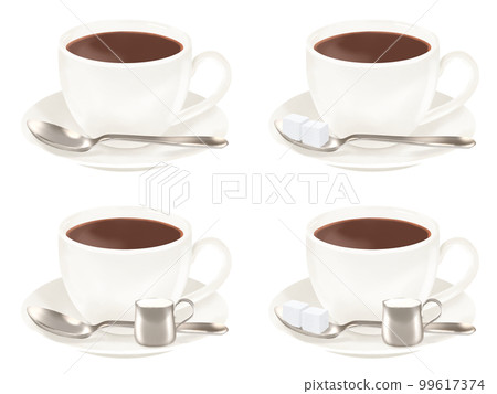 4 types of hot coffee drinking set (coffee cup, saucer, spoon, milk pitcher, sugar) 99617374