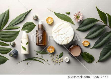 Composition with natural organic cosmetic product. Illustration AI Generative 99617545
