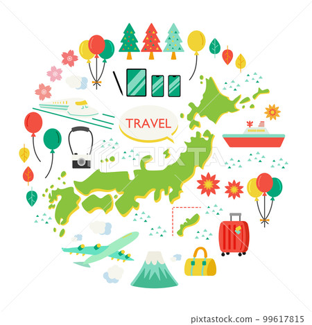 日本地圖和旅行平面插圖集 99617815