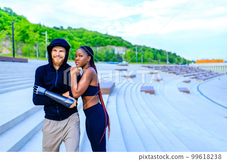 mixed race friends fitness training together outdoors summer morning mixed race friends fitness training together outdoors summer morning 99618238
