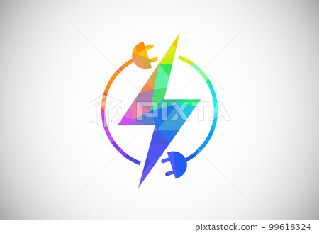 Polygonal low poly electricity logo template lighting bolt sign symbol Polygonal low poly electricity logo template lighting bolt sign symbol 99618324