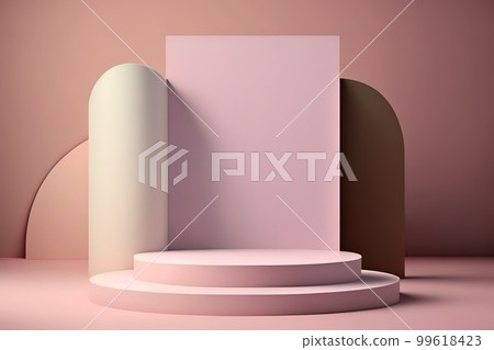 Podium and geometric background in patel colors. Generative Ai image 99618423