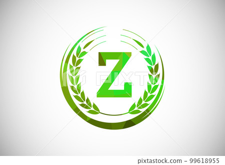 Alphabet Z sign with a wheat wreath. Polygonal low poly organic wheat farming logo concept. Agriculture logo design vector template. 99618955