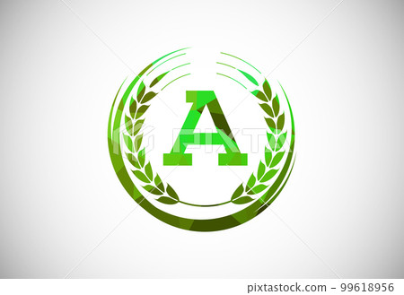 Alphabet A sign with a wheat wreath. Polygonal low poly organic wheat farming logo concept. Agriculture logo design vector template. Alphabet A sign with a wheat wreath. Polygonal low poly organic wheat farming logo concept. Agriculture logo design vector template. 99618956