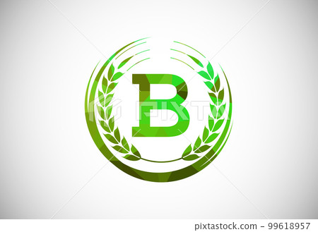 Alphabet B sign with a wheat wreath. Polygonal low poly organic wheat farming logo concept. Agriculture logo design vector template. Alphabet B sign with a wheat wreath. Polygonal low poly organic wheat farming logo concept. Agriculture logo design vector template. 99618957