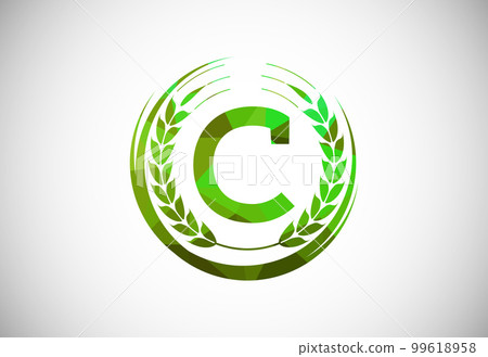 Alphabet C sign with a wheat wreath. Polygonal low poly organic wheat farming logo concept. Agriculture logo design vector template. Alphabet C sign with a wheat wreath. Polygonal low poly organic wheat farming logo concept. Agriculture logo design vector template. 99618958