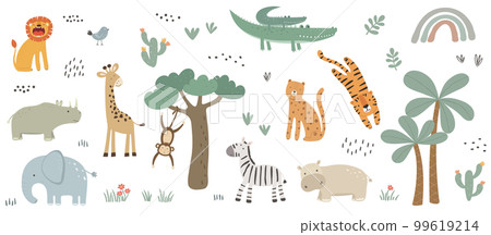 Set of cute african animals. Vector illustration in flat style. Set of cute african animals. Vector illustration in flat style. 99619214