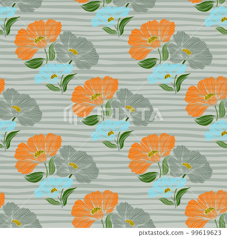 Delicate floral vintage outline endless background. Abstract flower line seamless pattern. 99619623