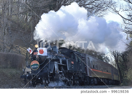 Moka Railway New Year SL Moka-go steam locomotive C1266 red pre-run with the head mark of Happy New Year and the Rising Sun flag Moka Railway New Year SL Moka-go steam locomotive C1266 red pre-run with the head mark of Happy New Year and the Rising Sun flag 99619836