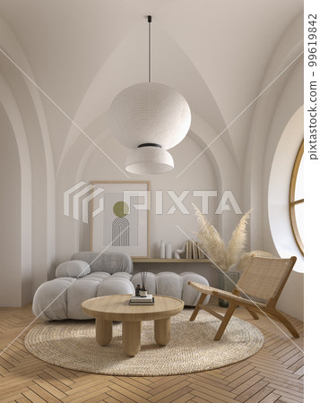 Conceptual interior room with arched ceiling 3d illustration Conceptual interior room with arched ceiling 3d illustration 99619842