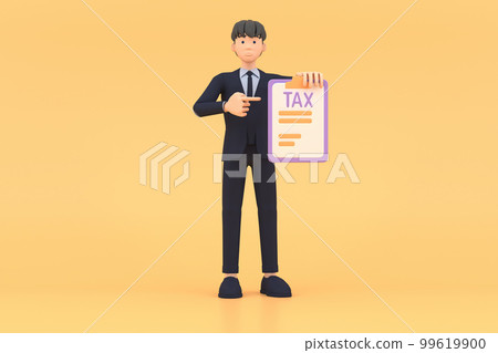 Tax Day Reminder Concept. Businessman submit tax by online concept, online tax payment and report. Business income. 3d illustration. Tax Day Reminder Concept. Businessman submit tax by online concept, online tax payment and report. Business income. 3d illustration. 99619900