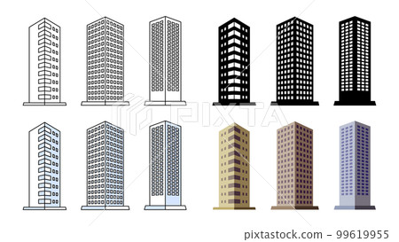 Three-dimensional vector illustration icon material set of tower apartment, city office building, luxury hotel 99619955