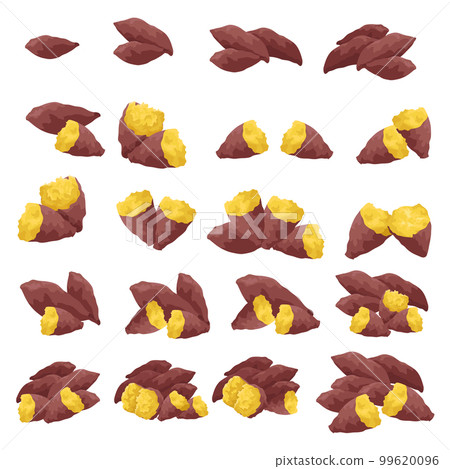 Baked sweet potato illustration material set vector 99620096