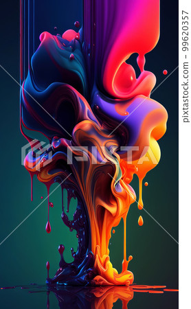 Abstract colorful gradient fluid grow in the dark. illustration. 99620357