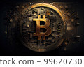 Bitcoin golden cryptocurrency coin closeup, generative ai 99620730