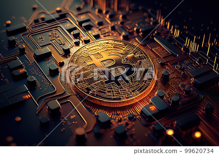 Bitcoin golden cryptocurrency coin closeup, generative ai 99620734