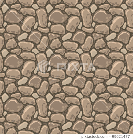 Cartoon game texture, rocks, dirt and ground surface seamless pattern. Game asset wall and environment background Cartoon game texture, rocks, dirt and ground surface seamless pattern. Game asset wall and environment background 99621477