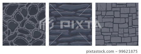 Cartoon game textures, rocks, dirt and ground surface seamless patterns. Game assets walls and environment backgrounds 99621875