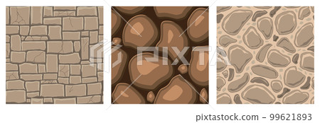 Cartoon game textures, rocks, dirt and ground surface seamless patterns. Game assets walls and environment backgrounds 99621893