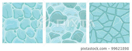 Cartoon game textures, ice surface seamless patterns. Game assets walls and environment backgrounds Cartoon game textures, ice surface seamless patterns. Game assets walls and environment backgrounds 99621898