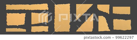 Set of ripped paper or cardboard pieces on black 99622297
