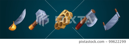 Cartoon set of game weapon or tools isolated Cartoon set of game weapon or tools isolated 99622299