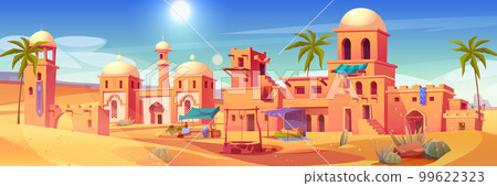 Ancient arab city with market and palace in desert Ancient arab city with market and palace in desert 99622323