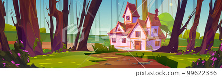 Cartoon house in summer forest 99622336