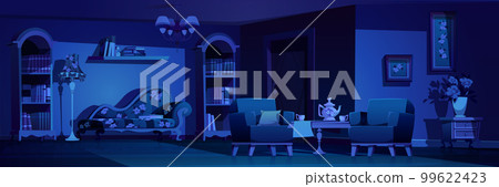 Night retro living room interior design Night retro living room interior design 99622423