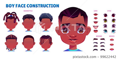 Cartoon vector boy character face creation set Cartoon vector boy character face creation set 99622442