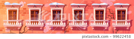 Old apartment house with classic windows snowy day 99622458