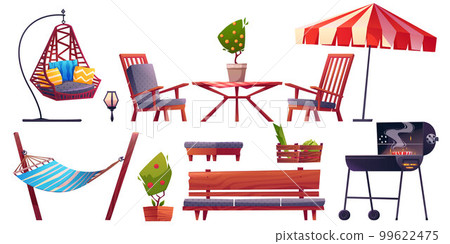 Cartoon set of garden furniture isolated on white 99622475
