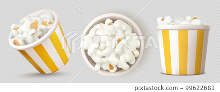 3D set of full popcorn bucket top and side view 99622681